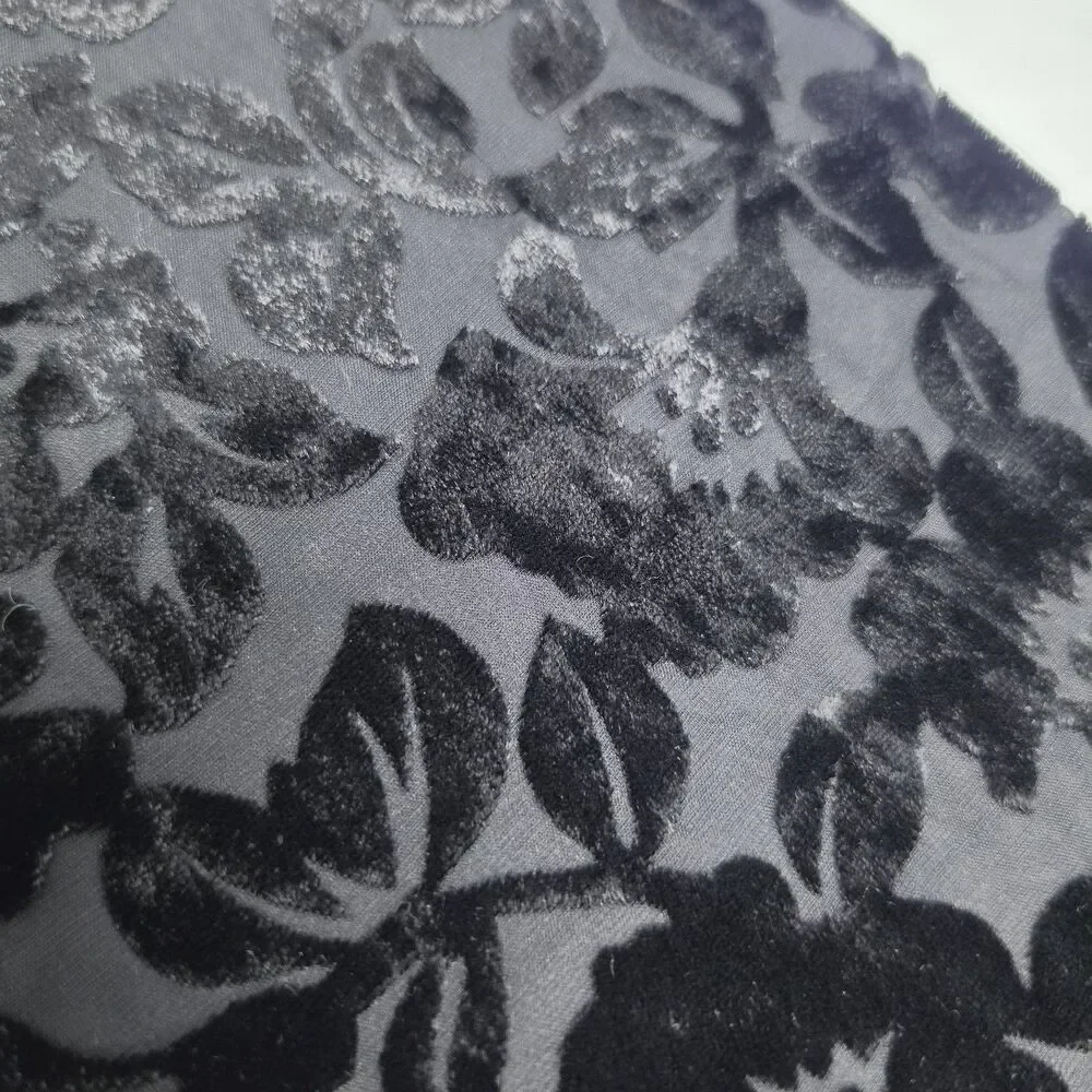 Vintage ADG Black Burnout Velvet Silk Floral Scarf Rectangle 8
